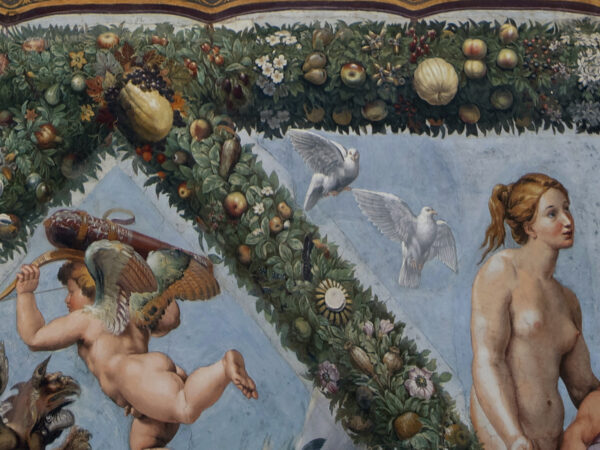 Ausschnitt aus dem Deckenfresken der Loggia Amor und Psyche in der Villa Farnesina in Rom